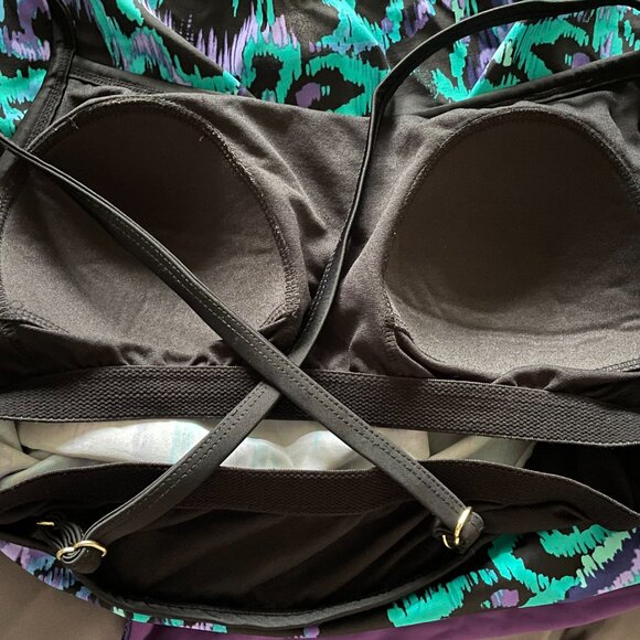 2 Piece Tankini Swim suit with Swim Skirt Purple Green Black Size M - Picture 6 of 8